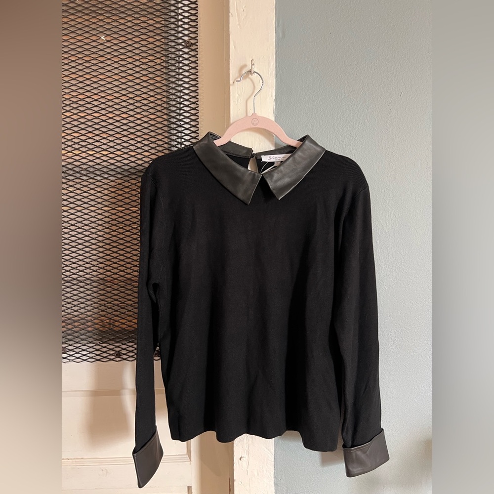 Sioni Black Top with Leather Collar